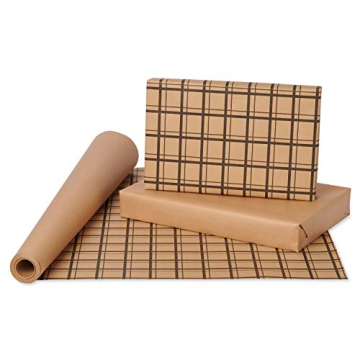 Reversible Kraft Plaid Wrapping Paper Roll for All Occasions