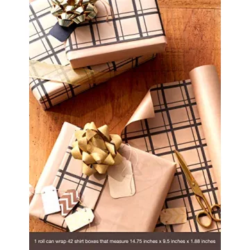 Reversible Kraft Plaid Wrapping Paper Roll for All Occasions
