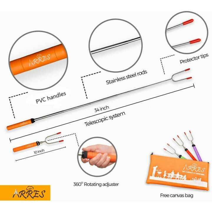 Telescoping Stainless Steel Marshmallow Roasting Sticks