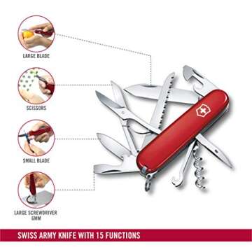 Victorinox Huntsman Swiss Army Knife, 15 Functions, Swiss Made Pocket Knife with Large Blade, Screwdriver, Scissors and Wood Saw - Red