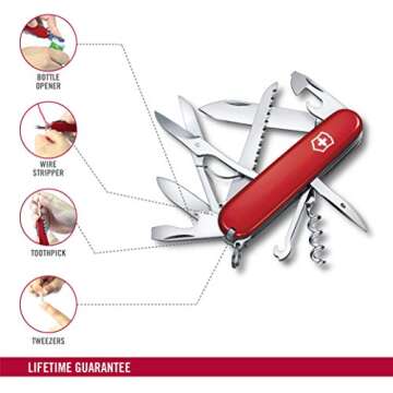 Victorinox Huntsman Swiss Army Knife, 15 Functions, Swiss Made Pocket Knife with Large Blade, Screwdriver, Scissors and Wood Saw - Red