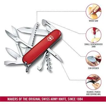 Victorinox Huntsman Swiss Army Knife, 15 Functions, Swiss Made Pocket Knife with Large Blade, Screwdriver, Scissors and Wood Saw - Red