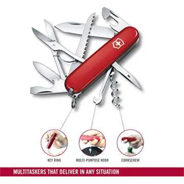 Victorinox Huntsman Swiss Army Knife, 15 Functions, Swiss Made Pocket Knife with Large Blade, Screwdriver, Scissors and Wood Saw - Red