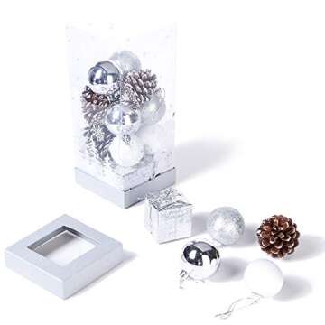 Xena 20 Piece Silver White Christmas Ornament Gift Set