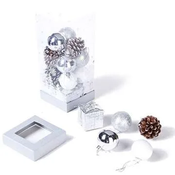 Xena 20 Piece Silver White Christmas Ornament Gift Set