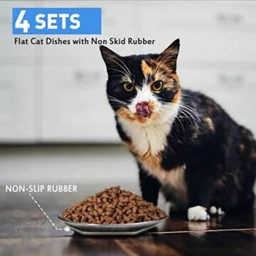 Stainless Steel Cat Dishes for Food and Water Bowls for Small Pets -4 Sets Flat Style