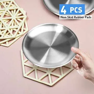 Stainless Steel Cat Dishes for Food and Water Bowls for Small Pets -4 Sets Flat Style