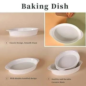 LEETOYI Porcelain Oval Au Gratin Baking Dish - 9x13, White