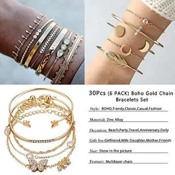 Versatile Magitaco 30 PCS Boho Gold Chain Bracelets Set