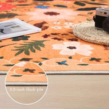 Rugcomf 2'x6' Washable Non-Slip Floral Runner Rug