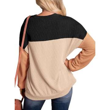 KIRUNDO Womens Color Block Long Sleeve Ribbed Knit Tops