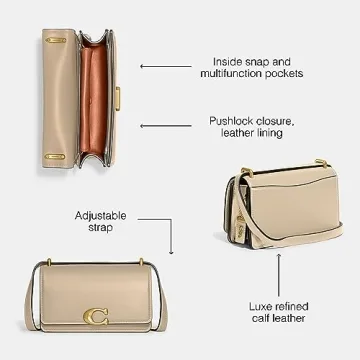 COACH Luxe Refined Calf Leather Bandit Crossbody, Ivory, One Size