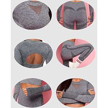 OYS Workout Sets for Women 2 Piece Outfits Seamless High Waist Yoga Leggings Long Sleeve Crop Tops Active Gym Clothes Grey