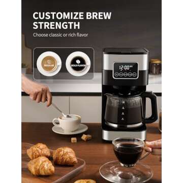 SHARDOR 10-Cup Programmable Coffee Maker, Regular & Strong Brew Drip Coffee Machine for Home and Office, Auto Shut Off, Permanent Filter, Silver