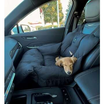 JACKO & CO - Premium Dog Car Seat & Bed for Small & Medium Dogs up to 30lbs, Soft Travel Bed & Carrier Bag for Pets, Puppies, Cats for Front & Back Seat, Machine Washable & Water Resistant (Black)