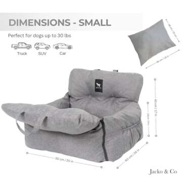 JACKO & CO - Premium Dog Car Seat & Bed for Small & Medium Dogs up to 30lbs, Soft Travel Bed & Carrier Bag for Pets, Puppies, Cats for Front & Back Seat, Machine Washable & Water Resistant (Black)