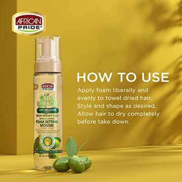 African Pride Olive Miracle Non-Flaking Foam Setting Hair Mousse, Long-Lasting Frizz & Shine Control...