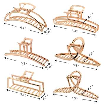 6 Pack Large Hair Claw Clips for Woman,Gold hair clips,Strong Hold metal jaw clip,Hair Clamps for Th...