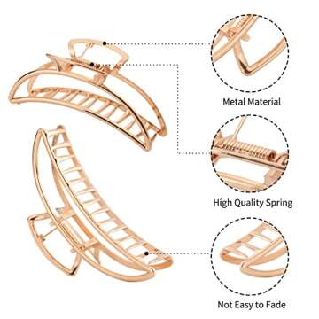 6 Pack Large Hair Claw Clips for Woman,Gold hair clips,Strong Hold metal jaw clip,Hair Clamps for Thin Thick Hair,Fashion Hair Accessories, Gifts for women