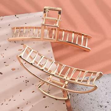 6 Pack Large Hair Claw Clips for Woman,Gold hair clips,Strong Hold metal jaw clip,Hair Clamps for Thin Thick Hair,Fashion Hair Accessories, Gifts for women