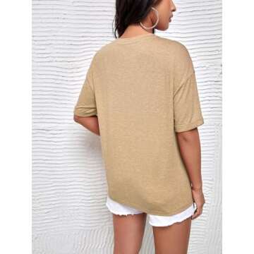 Verdusa Women's Maternity Drop Shoulder Short Sleeve Loose T Shirt Top Khaki M