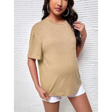 Verdusa Women's Maternity Drop Shoulder Short Sleeve Loose T Shirt Top Khaki M