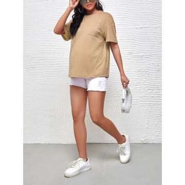 Verdusa Women's Maternity Drop Shoulder Short Sleeve Loose T Shirt Top Khaki M