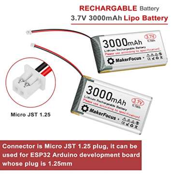 MakerFocus 4pcs 3.7V 3000mAh Lithium Rechargeable Battery 1S 1C LiPo Battery with Protection Board I...