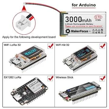 MakerFocus 4pcs 3.7V 3000mAh Lithium Rechargeable Battery 1S 1C LiPo Battery with Protection Board Insulated Rubber Tape and Micro JST 1.25 Plug for Arduino ESP32 Development Board