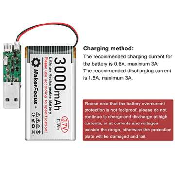 MakerFocus 4pcs 3.7V 3000mAh Lithium Rechargeable Battery 1S 1C LiPo Battery with Protection Board Insulated Rubber Tape and Micro JST 1.25 Plug for Arduino ESP32 Development Board