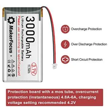 MakerFocus 4pcs 3.7V 3000mAh Lithium Rechargeable Battery 1S 1C LiPo Battery with Protection Board Insulated Rubber Tape and Micro JST 1.25 Plug for Arduino ESP32 Development Board