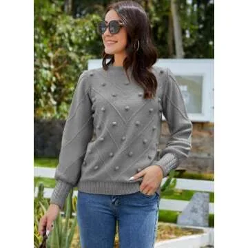 HOCOSIT Women's Lantern Sleeve Crewneck Oversized Pullover Sweater - Elegant Knit Jumper for Winter