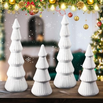 Queekay 4 Pcs Wooden Christmas Tree Tabletop Tree Figurine Unfinished Table Top Christmas Tree Decor...