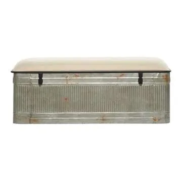Deco 79 Metal Room Storage Bench Galvanized Entryway Bench with Cream Burlap Top, Bench 50" x 16" x 18", Gray
