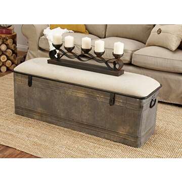 Deco 79 Metal Room Storage Bench Galvanized Entryway Bench with Cream Burlap Top, Bench 50" x 16" x 18", Gray