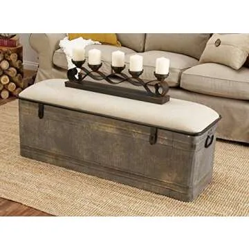 Deco 79 Metal Room Storage Bench Galvanized Entryway Bench with Cream Burlap Top, Bench 50" x 16" x 18", Gray