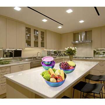 Onlycooker Mixing Bowl Set with Lids, 18/8 Stainless Steel, Rainbow Salad Bowls 4 Piece Colorful Nesting Bowl Deep for Chef Prep Cooking, Baking, Salad Fruit, Cake, Food Preparation Bowl