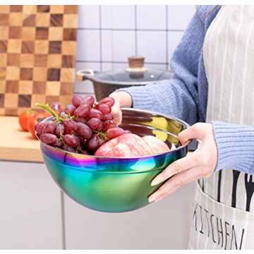 Onlycooker Mixing Bowl Set with Lids, 18/8 Stainless Steel, Rainbow Salad Bowls 4 Piece Colorful Nesting Bowl Deep for Chef Prep Cooking, Baking, Salad Fruit, Cake, Food Preparation Bowl