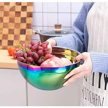 Onlycooker Mixing Bowl Set with Lids, 18/8 Stainless Steel, Rainbow Salad Bowls 4 Piece Colorful Nesting Bowl Deep for Chef Prep Cooking, Baking, Salad Fruit, Cake, Food Preparation Bowl