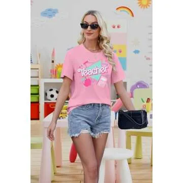 Stylish Teacher Shirt for Women Back to School Pink Tops