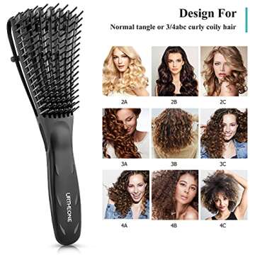 Detangling Hair Brush, Detangling brush for Adults and Kids, Comb Set for Kinky Curly Coily and Wavy Hair, For Wet and Dry Hair, Afro American Type 3a-4c, Comfortable Grip, Easy to Clean(Black)
