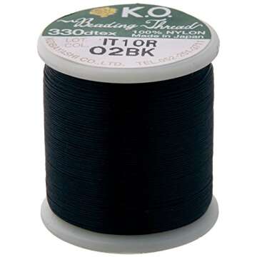 K.O. Japanese Nylon Beading Thread for Delica Beads, 50m, Black