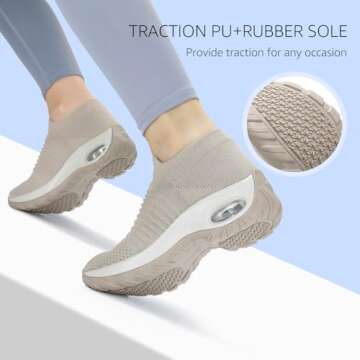 STQ Womens Slip on Walking Shoes Breathable Non Slip Work Shoes Comfortable Air Cushion Orthopedic Sneakers with Arch Support Light Taupe 8.5