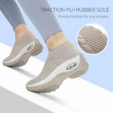 STQ Womens Slip on Walking Shoes Breathable Non Slip Work Shoes Comfortable Air Cushion Orthopedic Sneakers with Arch Support Light Taupe 8.5