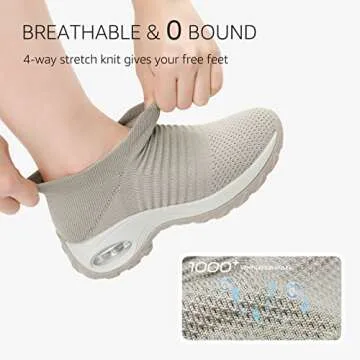 STQ Womens Slip on Walking Shoes Breathable Non Slip Work Shoes Comfortable Air Cushion Orthopedic Sneakers with Arch Support Light Taupe 8.5