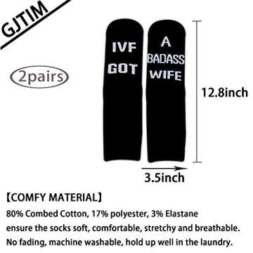 GJTIM Funny IVF Gift for Men IVF Got A Badass Wife IVF Transfer Day Gift Funny Infertility Socks for Men (IVF GOT A BADASS WIFE)
