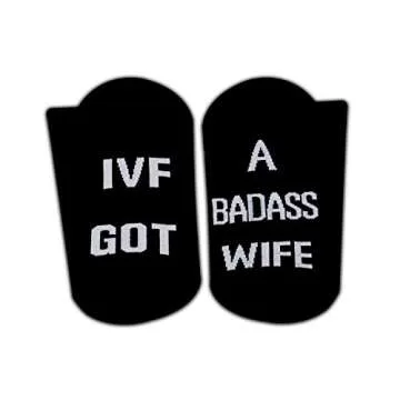 GJTIM Funny IVF Gift for Men IVF Got A Badass Wife IVF Transfer Day Gift Funny Infertility Socks for Men (IVF GOT A BADASS WIFE)