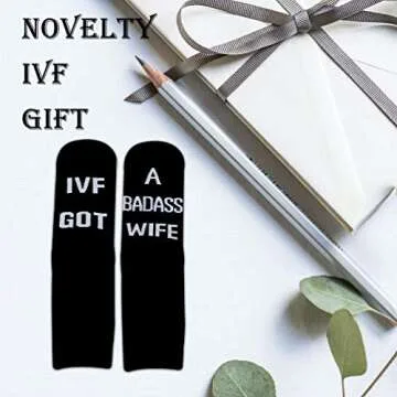 GJTIM Funny IVF Gift for Men IVF Got A Badass Wife IVF Transfer Day Gift Funny Infertility Socks for Men (IVF GOT A BADASS WIFE)
