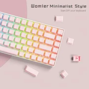 Womier Keycaps, Crystal Jelly Keycaps 60 65 75 100 Percent, Side Printed Key caps Custom113 Keys, OEM Profile for 61/68/84/87/98/100 Cherry Gateron MX Mechanical, Pink