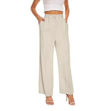 FUNYYZO Women's High Elastic Waisted Wide Leg Pants Good for Work & Casual